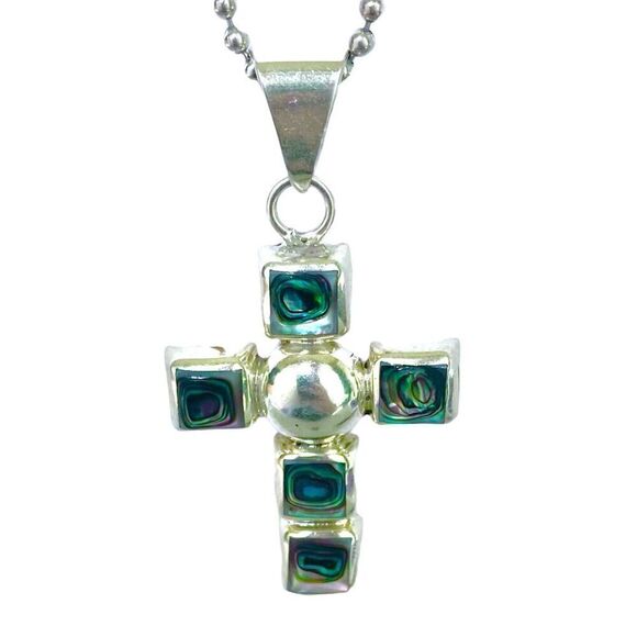 GX# Abalone & Sterling 925 Silver Cross Pendand - Picture 3 of 10